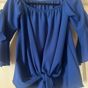 Navy Blue Ruffled Tie Front Tunic